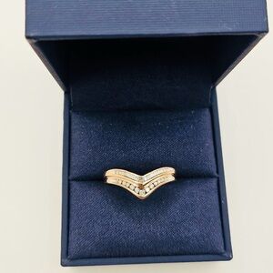 0.35 CT Natural Diamond Double Chevron Rose Gold Overlay Sterling Silver Ring
